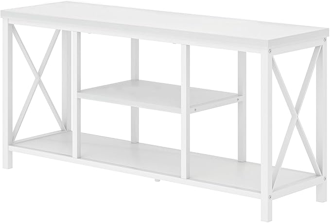 EXCEFUR Modern White TV Stand with Storage Shelves, Entertainment Center for TV up to 55 inch, Media TV Console Table and TV Cabinet for Living Room Bedroom, 47 Inch