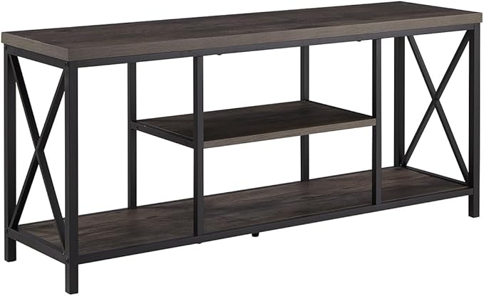 EXCEFUR 55 inch TV Stand for TV up to 65 inch, Rustic Wood and Metal Media TV Console Table for Living Room, Grey