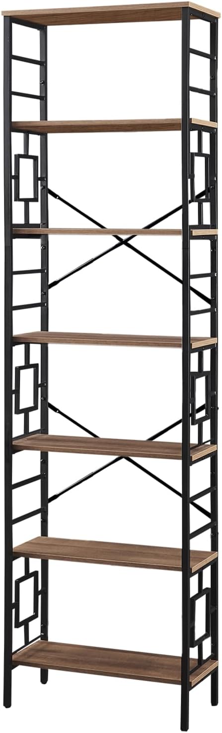 HOMISSUE Tall Bookshelf, 84 Inch Industrial Bookshelf with Metal Frame and Open Shelves, 7 Tier Metal Bookshelves and Bookcases, Rustic Tall Book Shelf for Office, Living Room and Bedroom, Brown