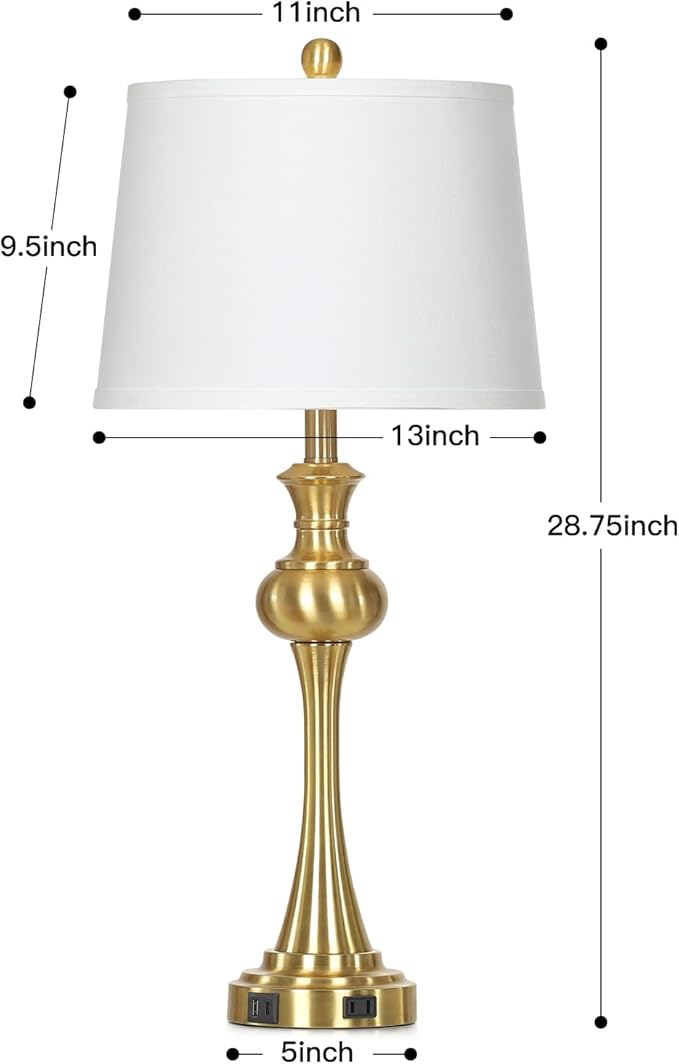 28.75" Gold Table Lamps Modern 3-Way Touch Control Dimmable Bedside Lamp with USB A+C Ports & AC Outlets for Living Room Bedroom Nightstand Lamp (Bulb Included)