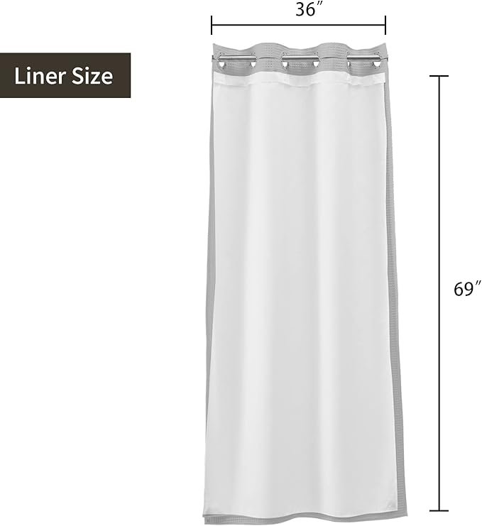 River Dream Stall Waffle Weave Shower Curtain with Snap-in Liner,Cotton Blend Fabric Heavy Duty,No Hooks Needed Shower Curtain for Bathroom,Hotel Quality Shower Curtain Set,Grey,36x74 inches