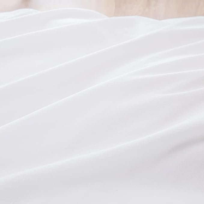 BESTOUCH Duvet Cover Set 100% Washed Cotton Linen Feel Super Soft Comfortable Chic Lightweight 3 PCs Home Bedding Set Solid Bright White Oversized Full