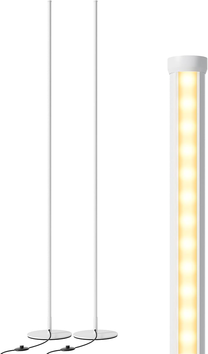 DEWENWILS Floor Lamps for Living Room, Set of 2 LED Corner Light Works with Foot Switch, 1100 LM Dimmable Floor Lamp with 3000K Warm White, 57.5" Standing Lamp for Living Room, Bedroom, Office (White)