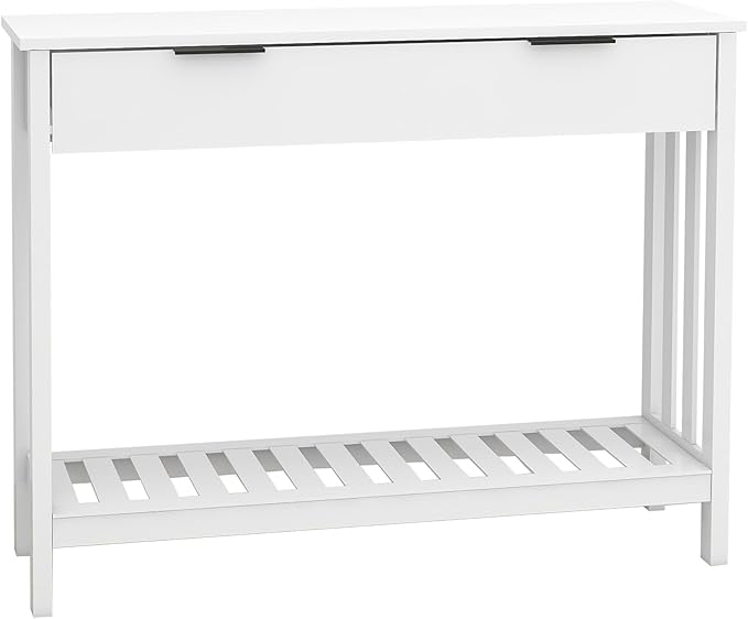 TaoHFE White Narrow Console Table with Storage Modern Wood Entryway Table with Drawer Hallway Table Sofa Tables for Living Room, Entrance Tables for Front Door Corridor, Office, White