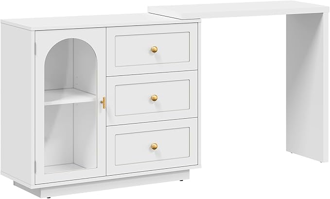 RoyalCraft 59” Makeup Vanity Desk, White Vanity Dresser Combo, Modern Corner Makeup Table with 3 Drawer & 1 Door, Wood Dressing Table for Women Girlfriend, Vanity for Bedroom (Without Mirror)