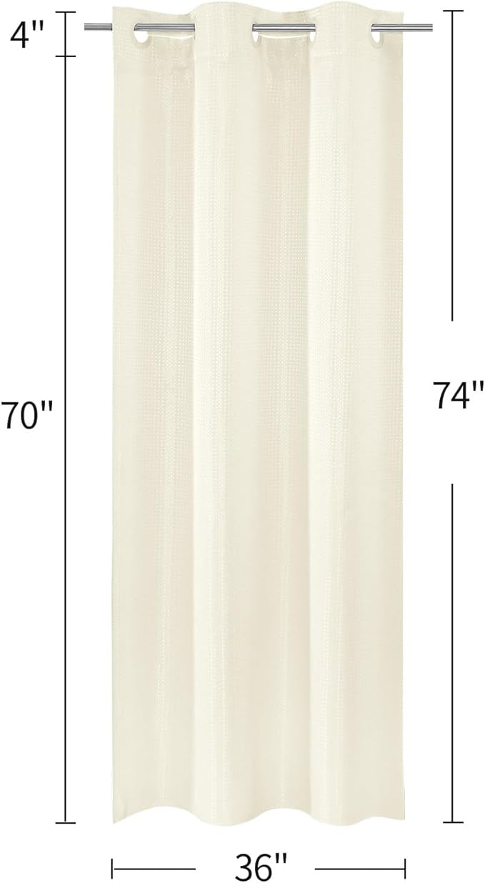 MitoVilla Ivory Waffle Small Stall Shower Curtain 36 x 74, No Hooks Required Half Size Narrow Fabric Cloth Shower Curtain Set with Snap-in Liner for Modern Bathroom Decor, Ivory/Beige