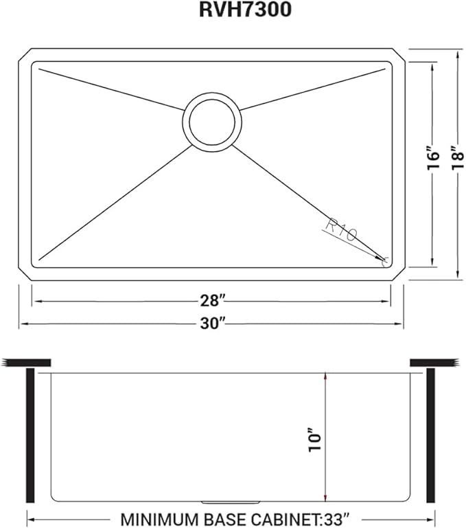 Ruvati 30-inch Rounded Corner Undermount Kitchen Sink Single Bowl – 16 Gauge Stainless Steel Kitchen Sink with Accessories and Brushed Finish hides scratches, Easy-to-Clean Undermount Sinks - RVH7300