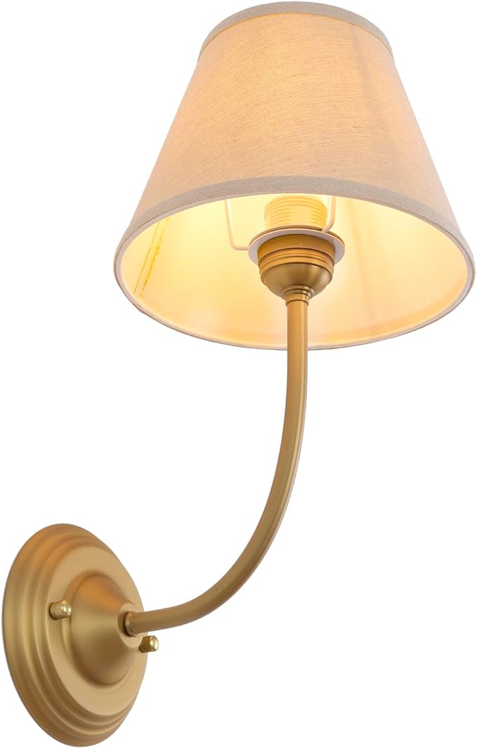Vintage Fabric Wall Sconce Linen Cloth Shade, E26 Hardwired Indoor 1-Light Wall Mounted Lamp Fixture for Living Room Bedroom Stairs Hallway