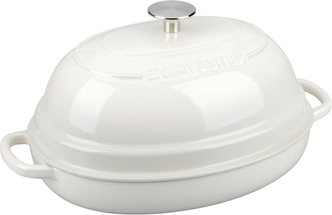 Enameled Oval Cast Iron Dutch Oven Pot with Lid, Bread Dutch Oven for Sourdough Bread Baking, 6QT, White