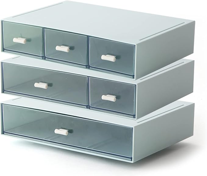 Plastic Storage Drawer, 6 Drawers Desk Organizer, Makeup Organizer, Blue (6.5" L x 8.9" W x 5.1" H)