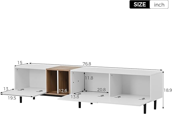 Merax Modern TV Entertainment Center with 3 Cabinets & Open Shelves, Wood TV Stand for TVs Up to 80” for Living Room Bedroom (White)