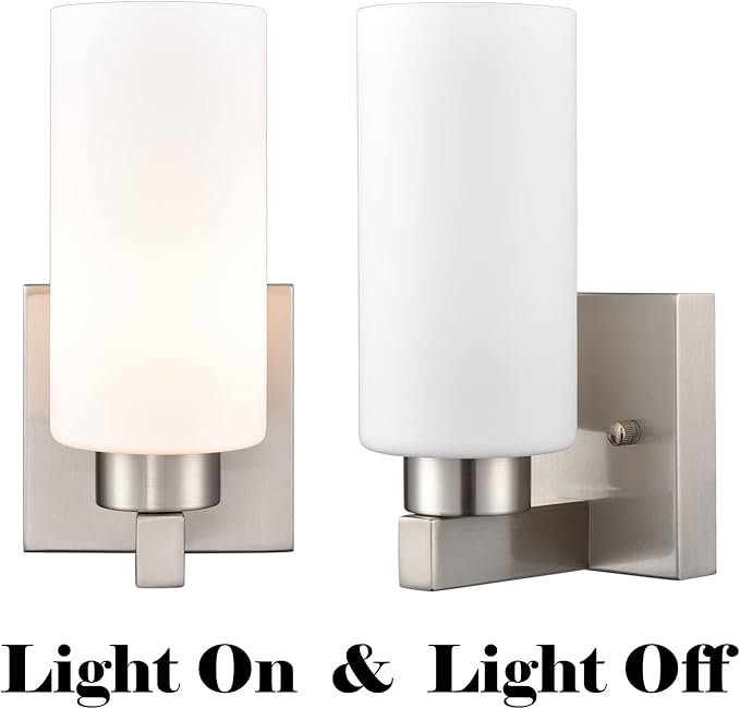 Modern Wall Sconces Set of Two Brushed Nickel Bathroom Vanity Light with Milky White Cylinder Glass Shade