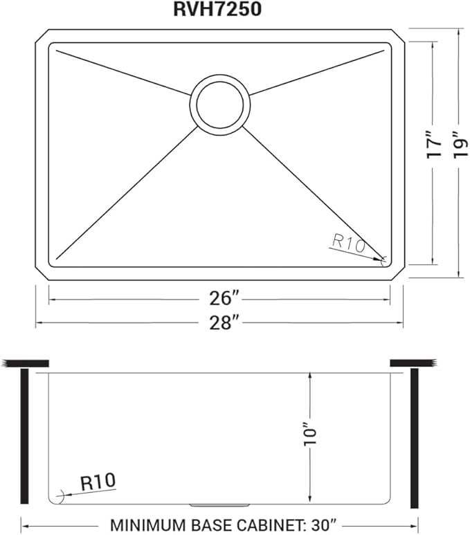 Ruvati RVH7250 Gravena 28" Undermount Single Basin 16 Gauge Stainless Steel Kitchen Sink with Basin Rack and Basket Strainer - Stainless Steel