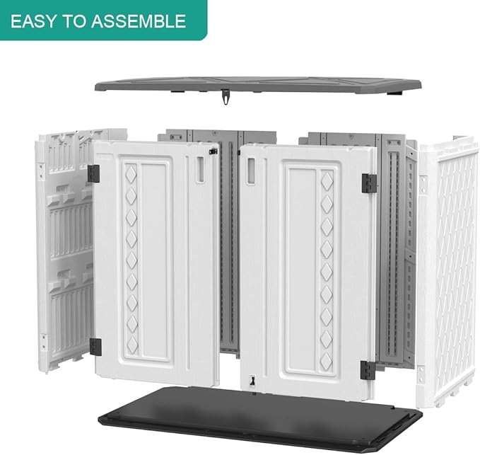 KINYING Outdoor Storage Shed-Horizontal Storage Cabinet Waterproof for Garden, Patios, Backyards, 35 Cu.ft Resin Tool Shed for Garbage Cans, Small Tools, Lawn Mower,Off-White Color