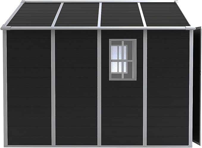 8x8 FT Outdoor Storage Resin Shed with Floor, Waterproof Plastic Garden Tool Shed with Windows, Vents & Lockable Door and Sloped Roof, Easy to Assemble Bike Shed for Patio, Backyard, Lawn, Black