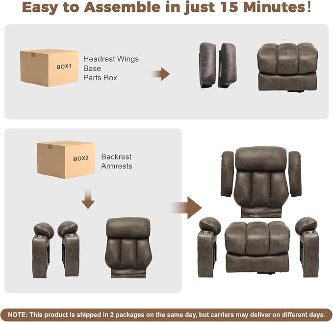 HUSFU Oversized Power Lift Recliner Chairs for Elderly with Massage and Heat, Extra Wide Recliners,Breathable Leather Lift Chairs w/Cup Holders, USB & Type-C Ports, Matte Grey