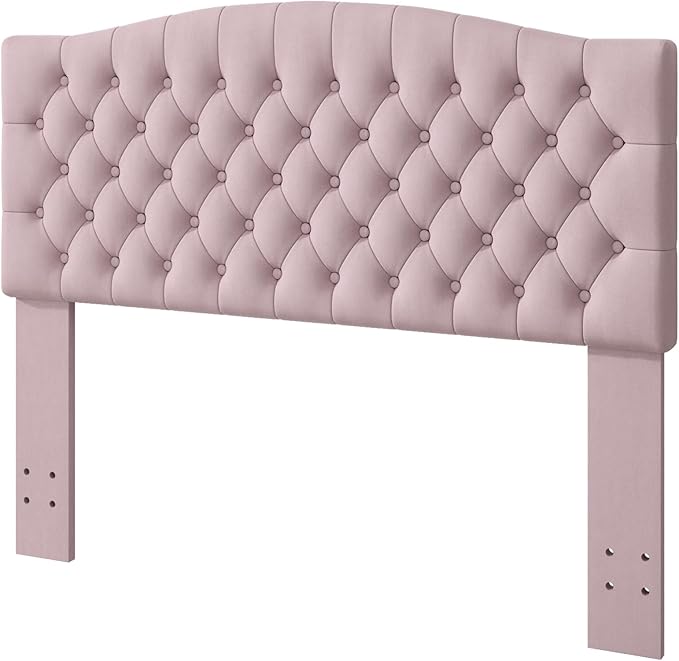 Queen Headboard Only, Upholstered Headboard for Adjustable Bed Velvet Tufted Queen/Full Size Wall Mounted Head Board with Solid Wood Legs Head Board, Pink