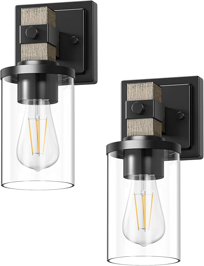 EDISHINE Wall Sconces Set of 2, Farmhouse Vanity Lights for Bathroom, 1-Light Wall Light Fixtures, Industrial Wall Mount Lighting Lamps with Clear Glass Shade for Bedroom Living Room Mirror Hallway