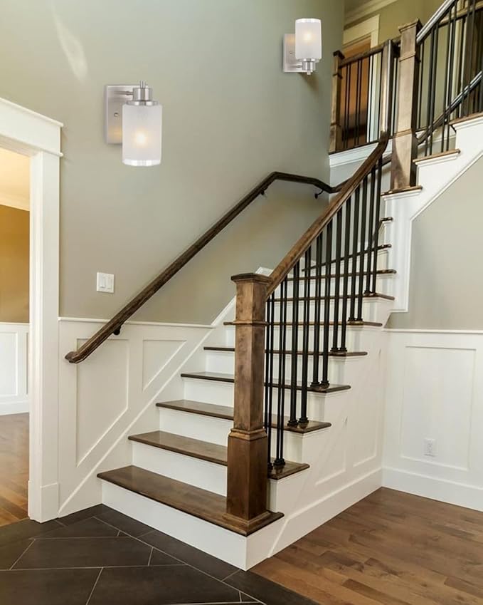 3 Pack Bath Vanity Light Fixture, Modern Indoor Wall Scone Lighting White Linen Frosted Glass Shades with Brush Nickle Finish Wall Lamps for Bathroom Kitchen Entryway Bedside