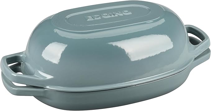 Enameled Cast Iron Dutch Oven Pot with Lid, Oval Dutch Oven for Bread Baking, Bread Oven for Homemade Sourdough Bread Baking, 7qt, Seasalt