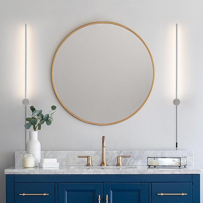 Modern LED Plug in Wall Sconces Set of Two,Chrome Dimmable 23.6" Wall Lighting,Bathroom Vanity Light Fixtures,Metal Wall Lamps with Memory Function for bathrooms,bedrooms,Living Rooms,Hallway