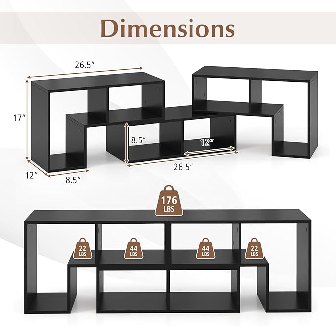 Giantex Free-Combination TV Stand for Bedroom - Entertainment Center for 50 55 60 65 Inch TV, 3-Piece Media Console Table with Storage Cubes, Deformable Open Storage Bookcase Shelf (Black)