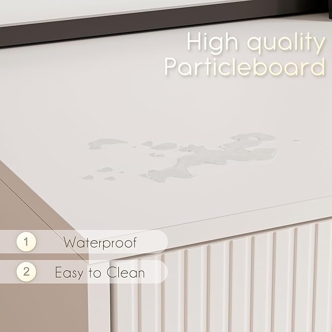 TV Stand for 55 65-inch TV, Entertainment Center with Soft Hinge Door,TV Console Table with 2 Cabinets with Gold Handle and Feet,for Living Room, Bedroom, White