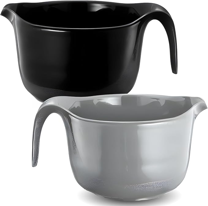 2 Pcs Large Mixing Bowls with Handles, 3.6 qt - Plastic Nesting Bowls for Kitchen, Lightweight Batter Bowls, Easy to Clean, Black & Gray
