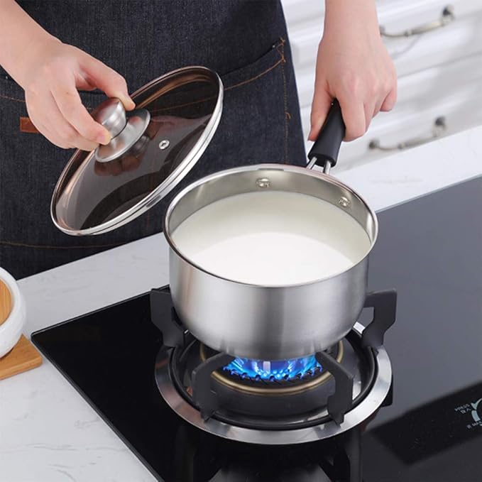 P&P CHEF 2QT Saucepan with Lid, Stainless Steel Saucepan, Small Sauce Pan for Kitchen Cooking Soup/Milk/Eggs/Noodles, Visible Glass lid & Bakelite Heat-Proof Handles, Dishwasher Safe & Healthy