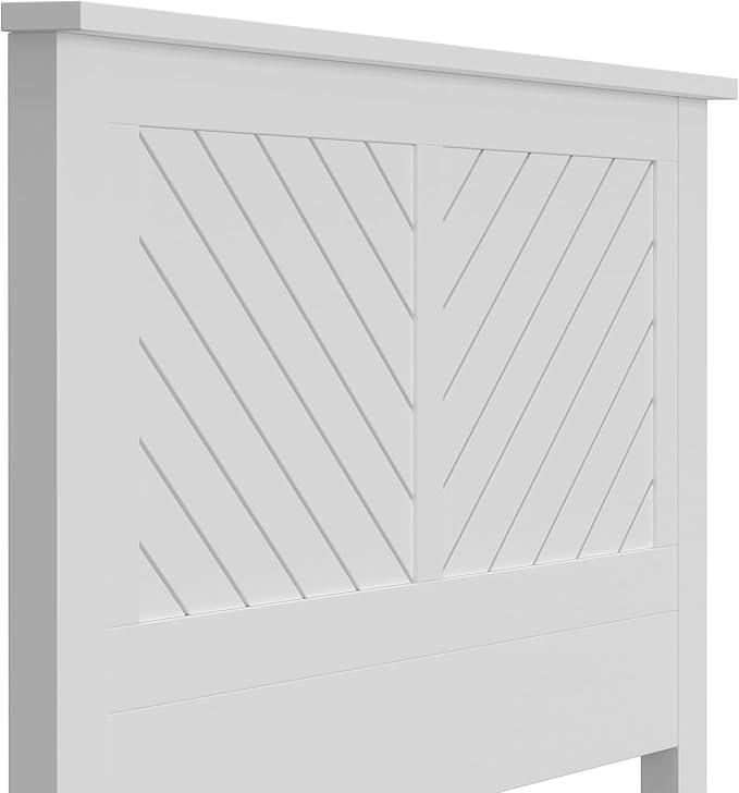 Serene Poplar Wood Full Headboard, Modern Farmhouse Panel with Chevron Scoring, Full Size Headboard in White, Casual Coastal Style, Easy Assembly, Quality Materials