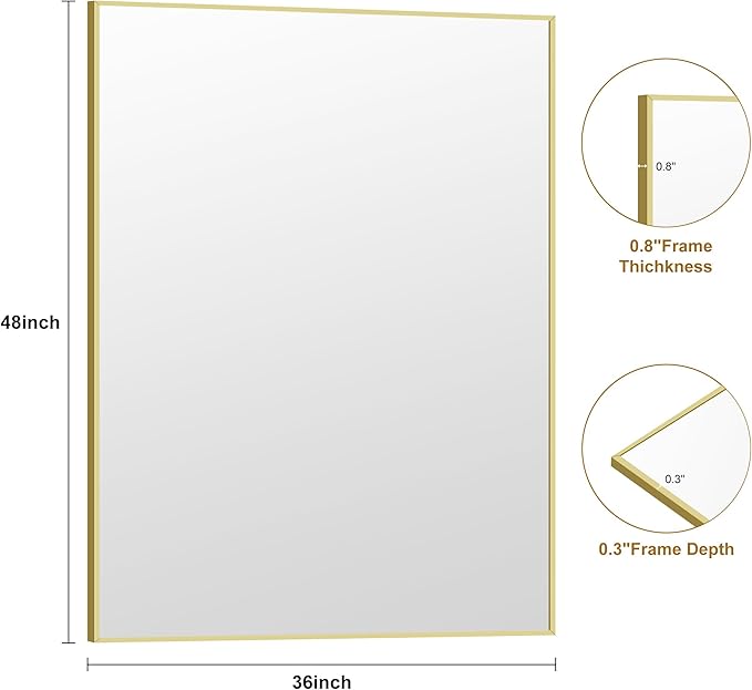 KOCUUY Gold Bathroom Mirror, 48"x36" Large Rectangular Mirror with Metal Frame, Gold Vanity Mirror with Modern Design for Bathroom, Living Room, Farmhouse, Entryway, Hang Horizontal/Vertical