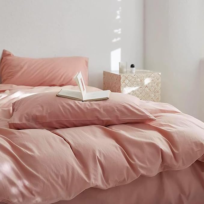 Luxlovery Pink Comforter Set Full Blush Pink Comforter Sets Solid Color Women Dusty Rose Qulits Comfy Soft Comforter Blanket Breathable Comforter Set for Women Girls