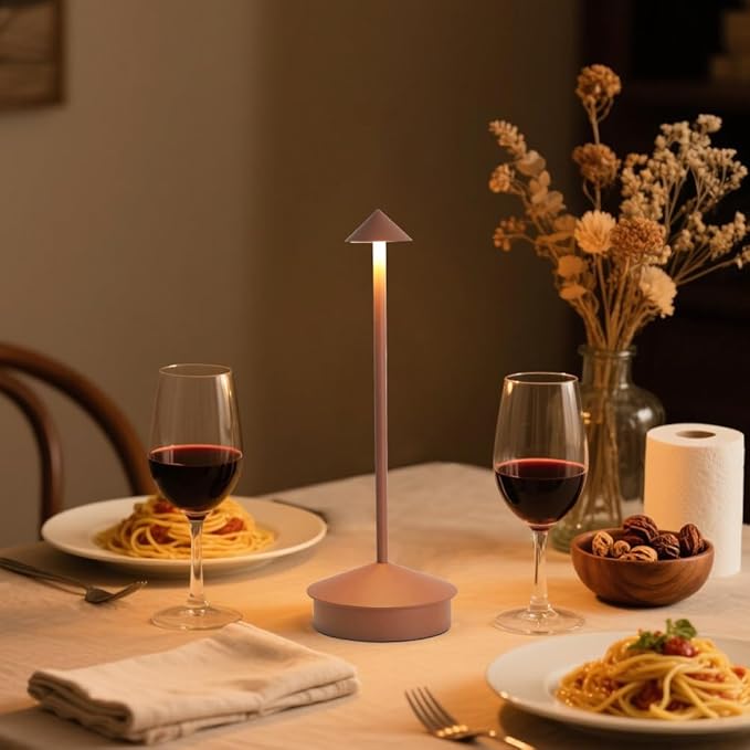 EJQ 2 Pack LED Cordless Table Lamp, Portable 6000mAh Rechargeable Aluminum, Touch Control Outdoor Table Lamp, 3 Color Dimmable Cordless Table Lamps for Restaurant, Patio, Bedroom, Outdoor - Brown