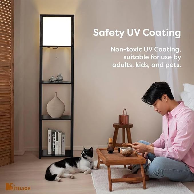 Floor Lamp with Shelves, 4-Tier Modern Shelf Floor Lamps, Corner Display Floor Lamp, Shelf Lamp with LED Bulb for Living Room, Bedroom and Office - Black