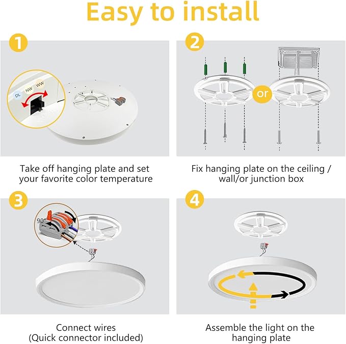 6 Pack 12 Inch Ultra-Slim Low Profile LED Ceiling Light, 3 Color Selectable Round Flat Ceiling Light for Room Hallway Bathroom, White