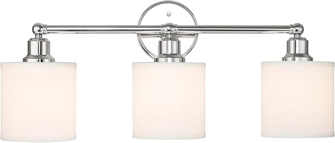 XiNBEi Lighting Wall Light, Bathroom Vanity Light with Fabric Shade, 3 Light Wall Fixture Chrome Finish for Bathroom XB-W1214-3-CH