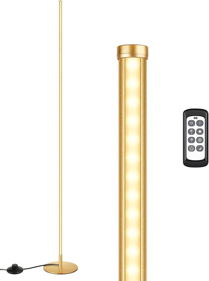 EDISHINE LED Corner Floor Lamp, Dimmable Standing Light with Remote, 7 Color Temperature 2700K-6000K, 57.5" Modern Floor Lamp for Bedroom, Living Room, Office, Gold