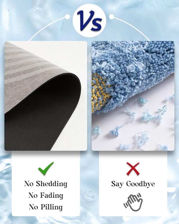 MontVoo -Bath Mat-Non Slip Thin Bathroom Rugs Fit Under Door- Quick Dry Absorbent Faux Suede Surface Grey Bathroom Floor Mats-Shower Rug for in Front of Bathtub Shower Grey & Beige 17x27.5