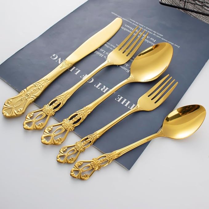 40-Piece Stainless Steel Flatware Set, Gold Silverware Set Service for 8, Cutlery Utensils Set,Include Fork Knife Spoon Set, Dishwasher Safe