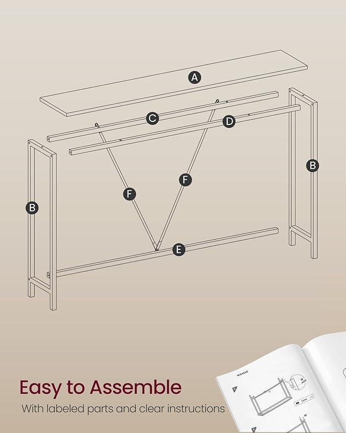 VASAGLE Console Sofa Table, Narrow Entryway Table, for Living Room, Bedroom, Easy Assembly, Charcoal Gray and Ink Black ULNT020B04
