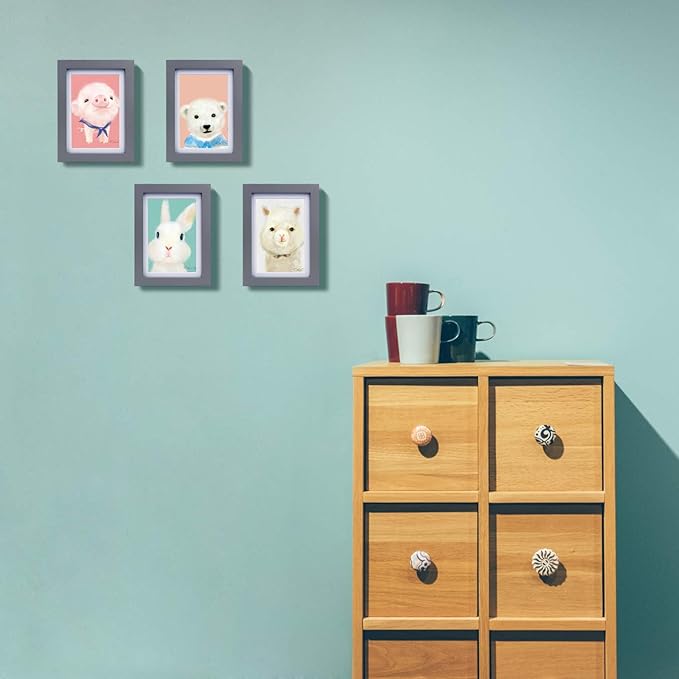 Egofine 5x7 Picture Frame Made of Solid Wood, Display Pictures 3.5x5/4x6 with Mat or 5x7 Without Mat Covered by Plexiglass for Table Top Display and Wall Mounting Photo Frame, Dark Gray