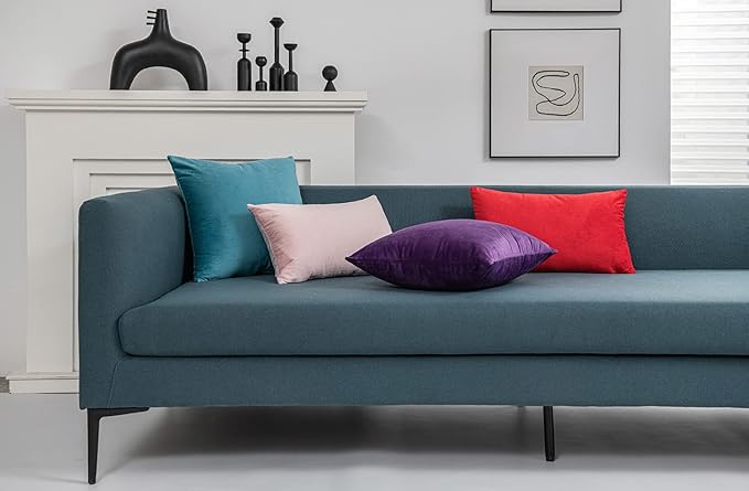 DEZENE Throw Pillow Covers 12x20 Red: 2 Pack Cozy Soft Velvet Rectangular Decorative Pillow Cases for Farmhouse Home Decor