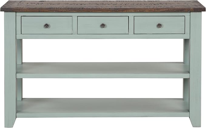 Solid Wood Console Table Sofa Table with Storage Drawers and Bottom Shelf Entryway Table for Entry Hallway Foyer Sofa Couch Table,Fully Assembled (48.8" Green)