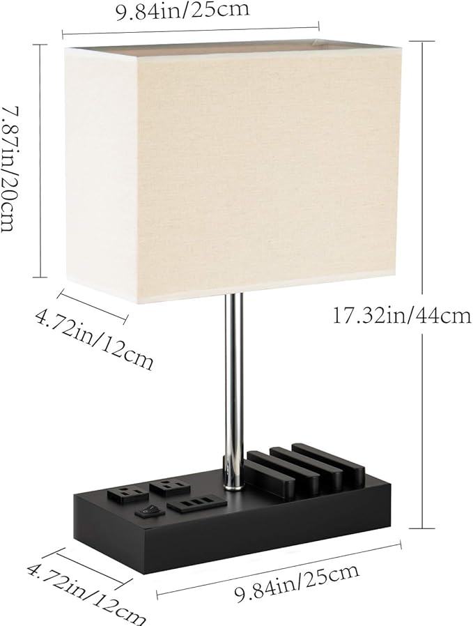 Briever Upgraded 3 USB Table Lamp with 2 USB A & C Charging Ports, Bedside Desk Lamp with 2 AC Outlets and Wooden Phone Stand Organizer, Ideal Nightstand Lamp for Bedroom, Guest Room, Office