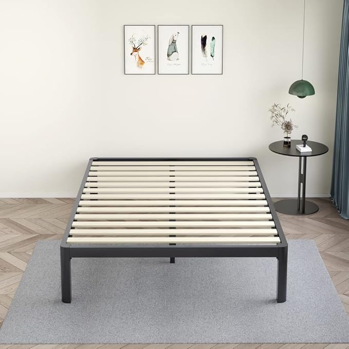 MAF Metal 18 Inch Full Size Platform Bed Frame with Anti-Collision Round Legs, Black 3500 Lbs Heavy Duty Bed Frame with Wood Slats, No Box Spring Needed, Easy Assembly