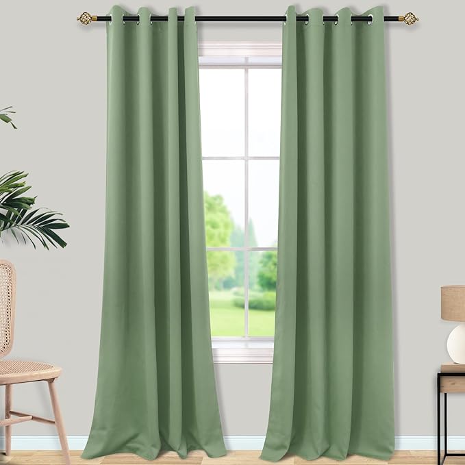 Mrs.Naturall 108 Inch Curtains,Grommet Room Darkening Drapes Blackout Curtains 108 Inches Long for Living Room 2 Panels Set,Sage Green