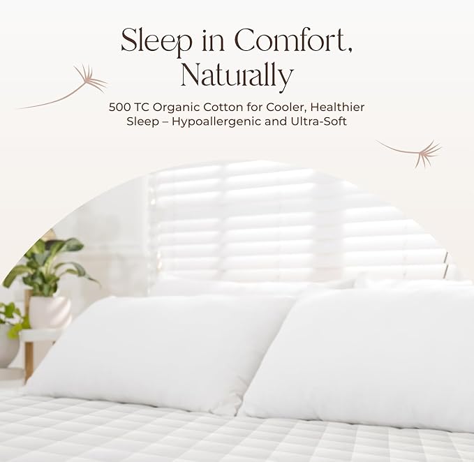 Whisper Organics Luxury Quilted Mattress Cover - Exquisite Softness, 100% Organic Cotton, 17-Inch Deep Pocket, King, Pure White