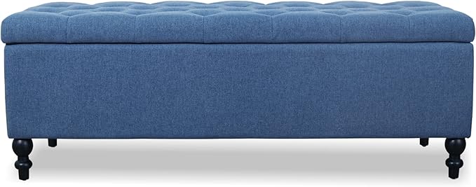 Storage Ottoman 50.2 Inches Upholstered Fabric Storage Ottoman Bench,Button Tufted Ottoman with Storage for Living Room (Blue-TP)