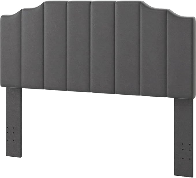 Queen Size Headboard Only, Velvet Wall Mounted Headboard Queen/Full Size for Adjustable Bed, Modern Vertical Channel Design with Curved Tufted Upholstered Head Board,Dark Gray