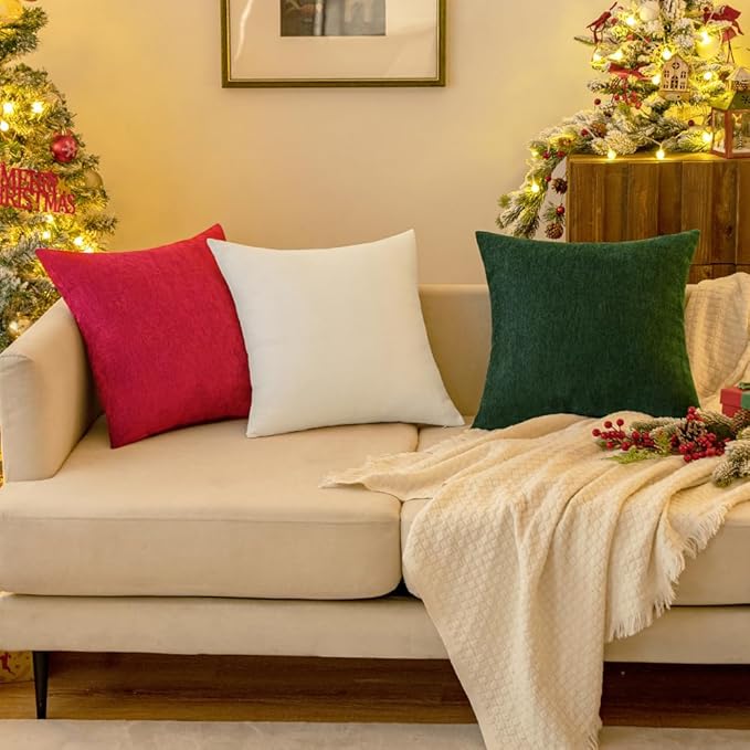 MIULEE Pack of 2 Red Decorative Pillow Covers 16x16 Inch Soft Chenille Couch Throw Pillows Farmhouse Cushion Covers for Home Decor Sofa Bedroom Living Room